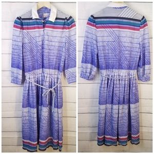Vintage 80s | Amy-Deb Striped Dress with tie